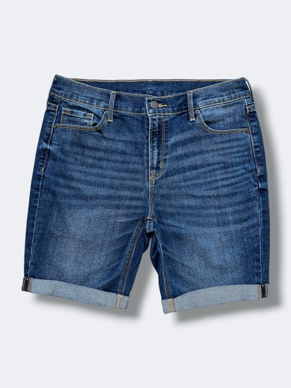 Old Navy Denim Bermuda Shorts Girls 8 Blue Mid Rise Cuffed Stretch Summer